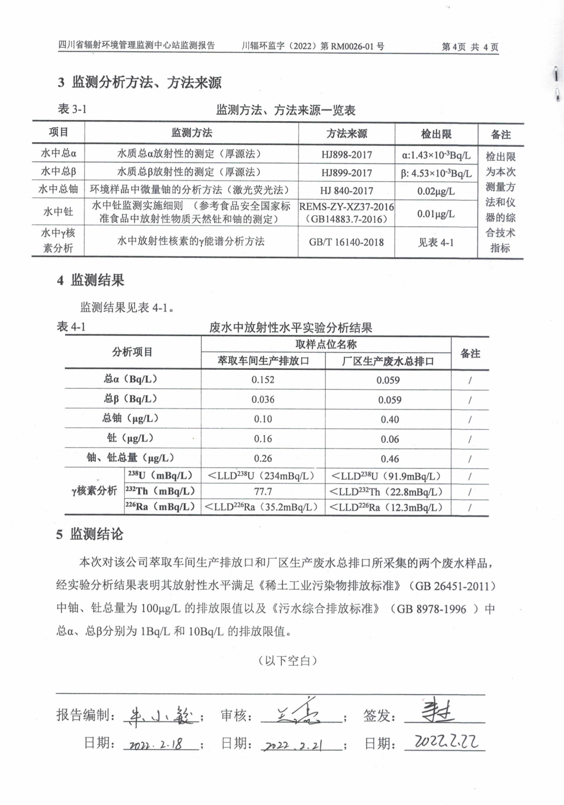 乐山盛和1月生产废水放射性水平监测报告 川辐环监字（2022）第RM0026-01号_03.png