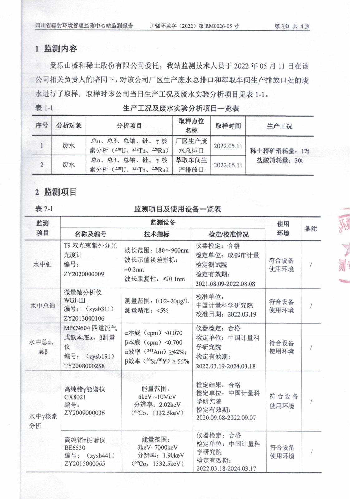 乐山盛和5月生产废水放射性水平监测报告 川辐环监字（2022）第RM0026-05号_02.png