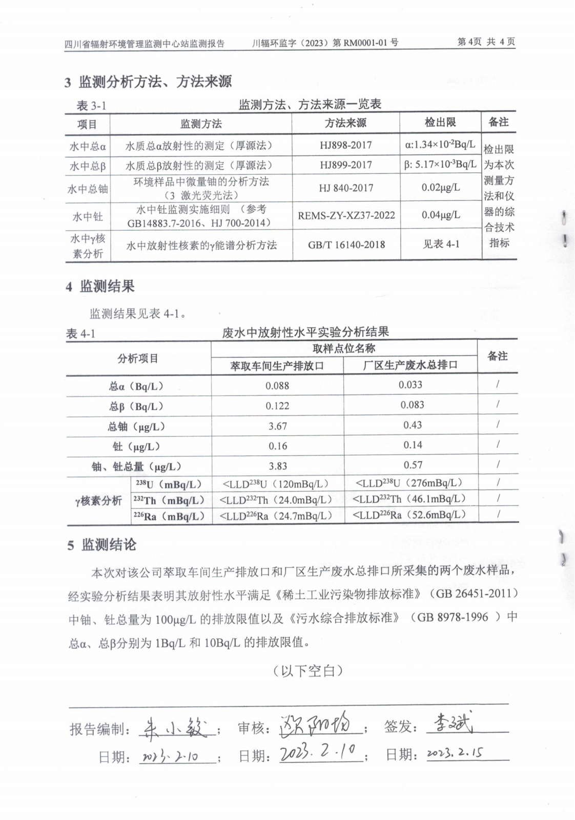 乐山盛和1月生产废水放射性水平监测报告 川辐环监字（2023）第RM0001-01号_03.png