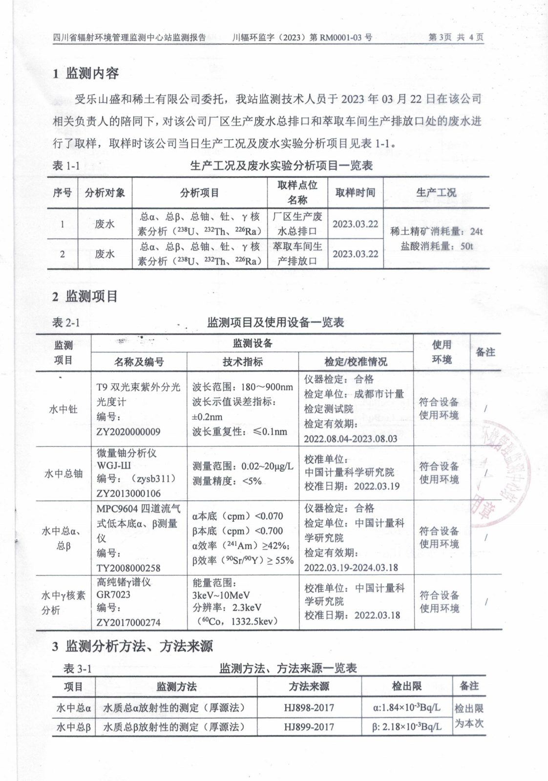 乐山盛和3月生产废水放射性水平监测报告 川辐环监字（2023）第RM0001-03号_02.png