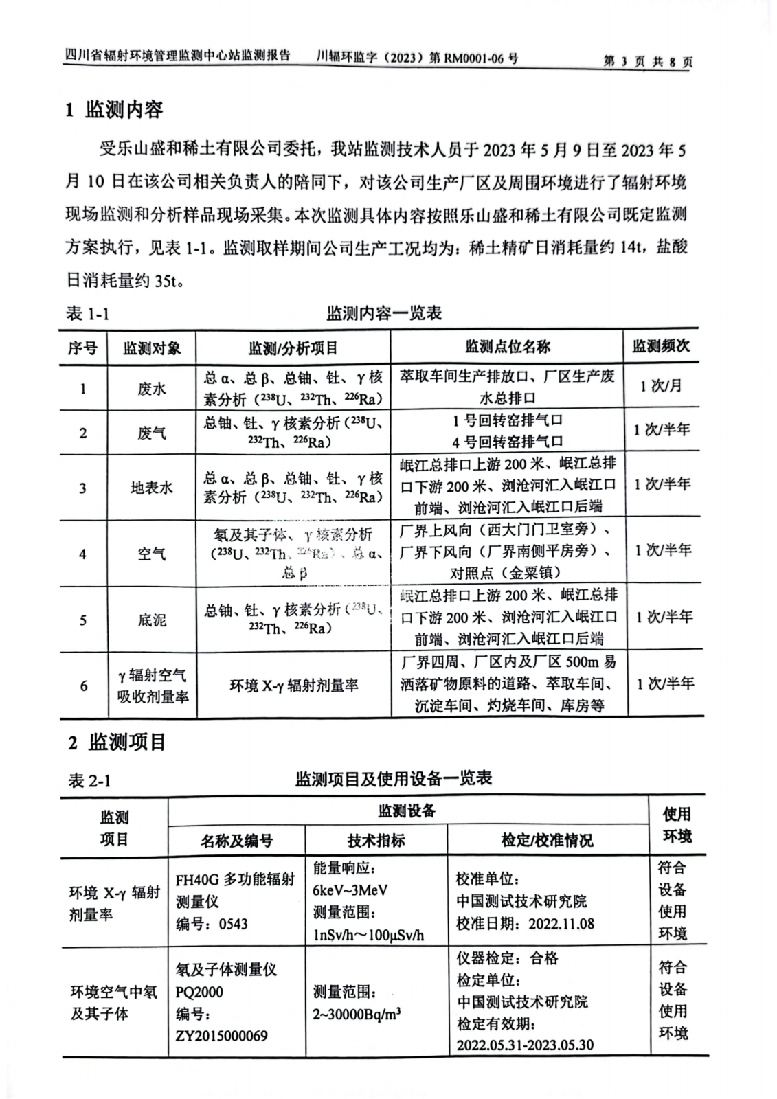 乐山盛和2023年上半年度辐射环境现状监测报告 川辐环监字（2023）第RM0001-06号_02.png